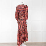 Ganni Black With Red Poppy Crepe Wrap Dress