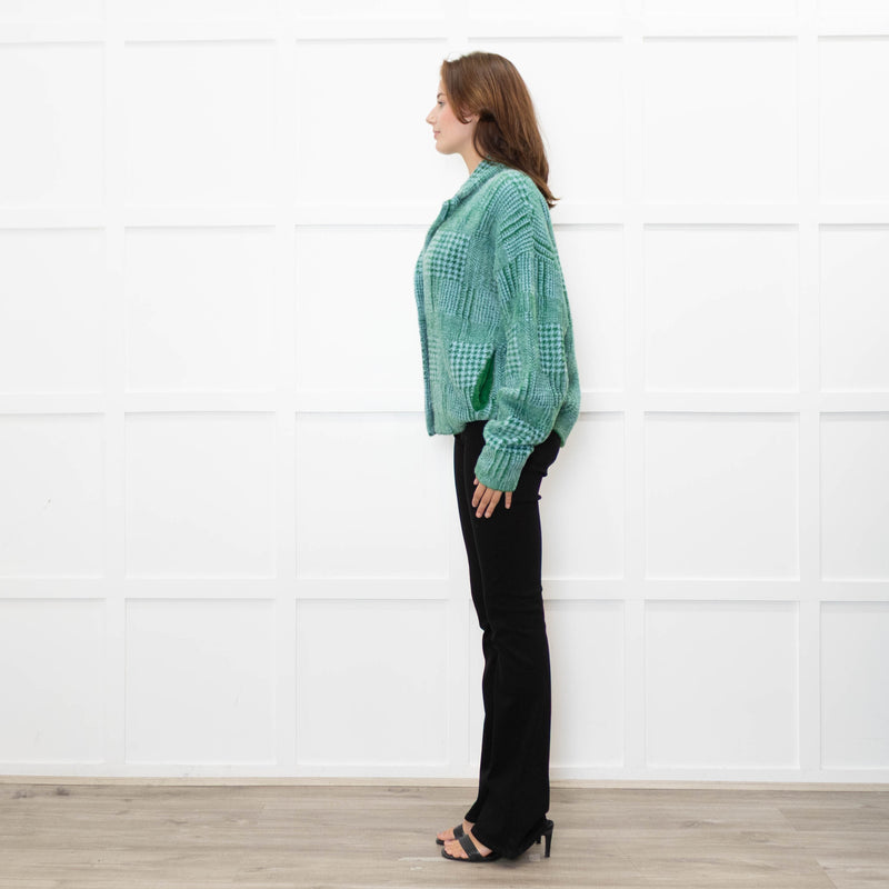 Essentiel Antwerp Green and Blue Prince of Wales Fluffy Cardigan