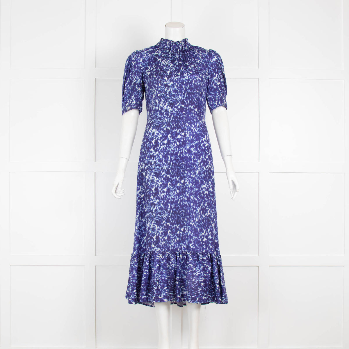 SEA Blue Tie Dye Silk Short Sleeve Midi Dress