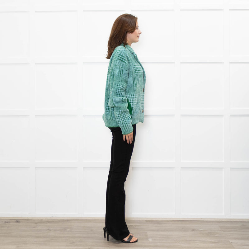 Essentiel Antwerp Green and Blue Prince of Wales Fluffy Cardigan