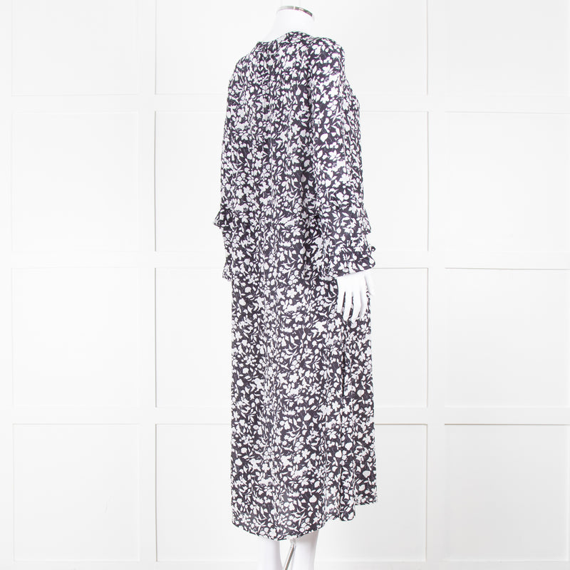 Lily And Lionel Dark Navy Blue White Floral Print Maxi Dress