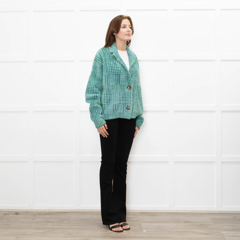 Essentiel Antwerp Green and Blue Prince of Wales Fluffy Cardigan