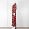 Ganni Black With Red Poppy Crepe Wrap Dress