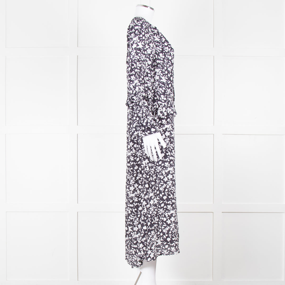 Lily And Lionel Dark Navy Blue White Floral Print Maxi Dress