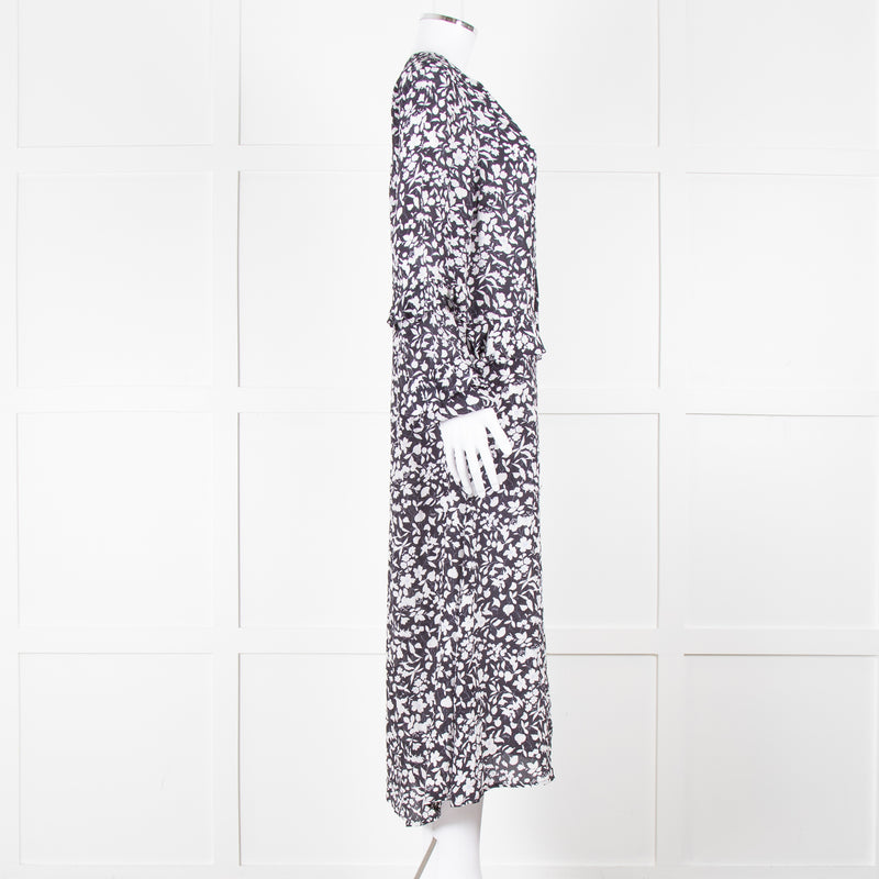 Lily And Lionel Dark Navy Blue White Floral Print Maxi Dress