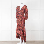 Ganni Black With Red Poppy Crepe Wrap Dress