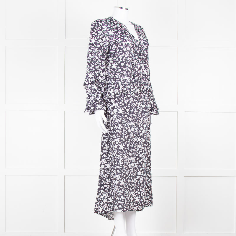 Lily And Lionel Dark Navy Blue White Floral Print Maxi Dress