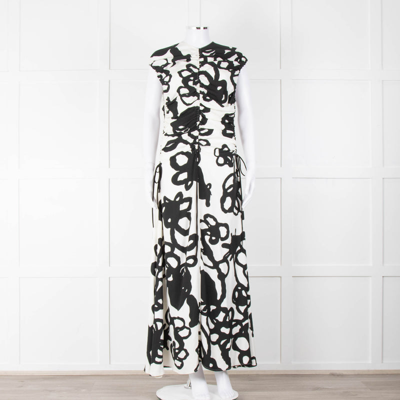 Christopher Kane White Black Floral Ruched Trim Maxi Dress