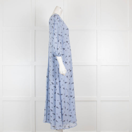 Ganni Blue Black Floral Short Sleeve Maxi Dress