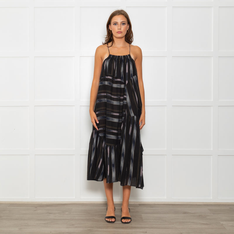 Rachel Comey Black Sundress With Blue Stripes And Tiered Hem