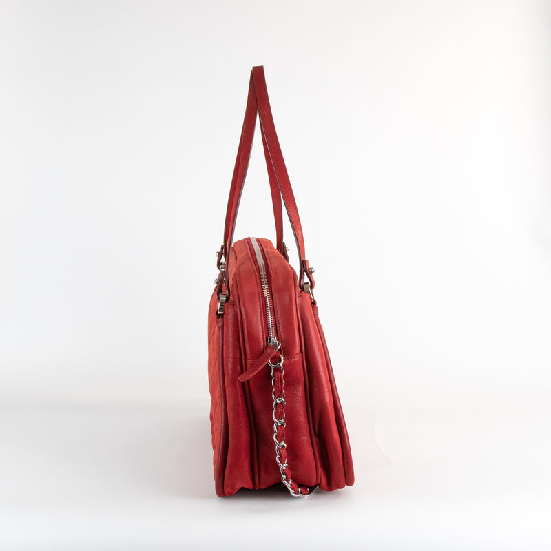 Chanel Red Silver Hardware Quilted Leather Shoulder Bag