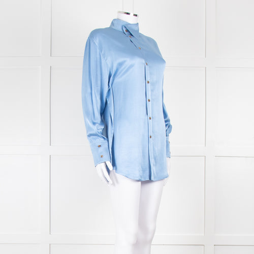 Rejina Pyo Pale Blue High Neck Back Button Top
