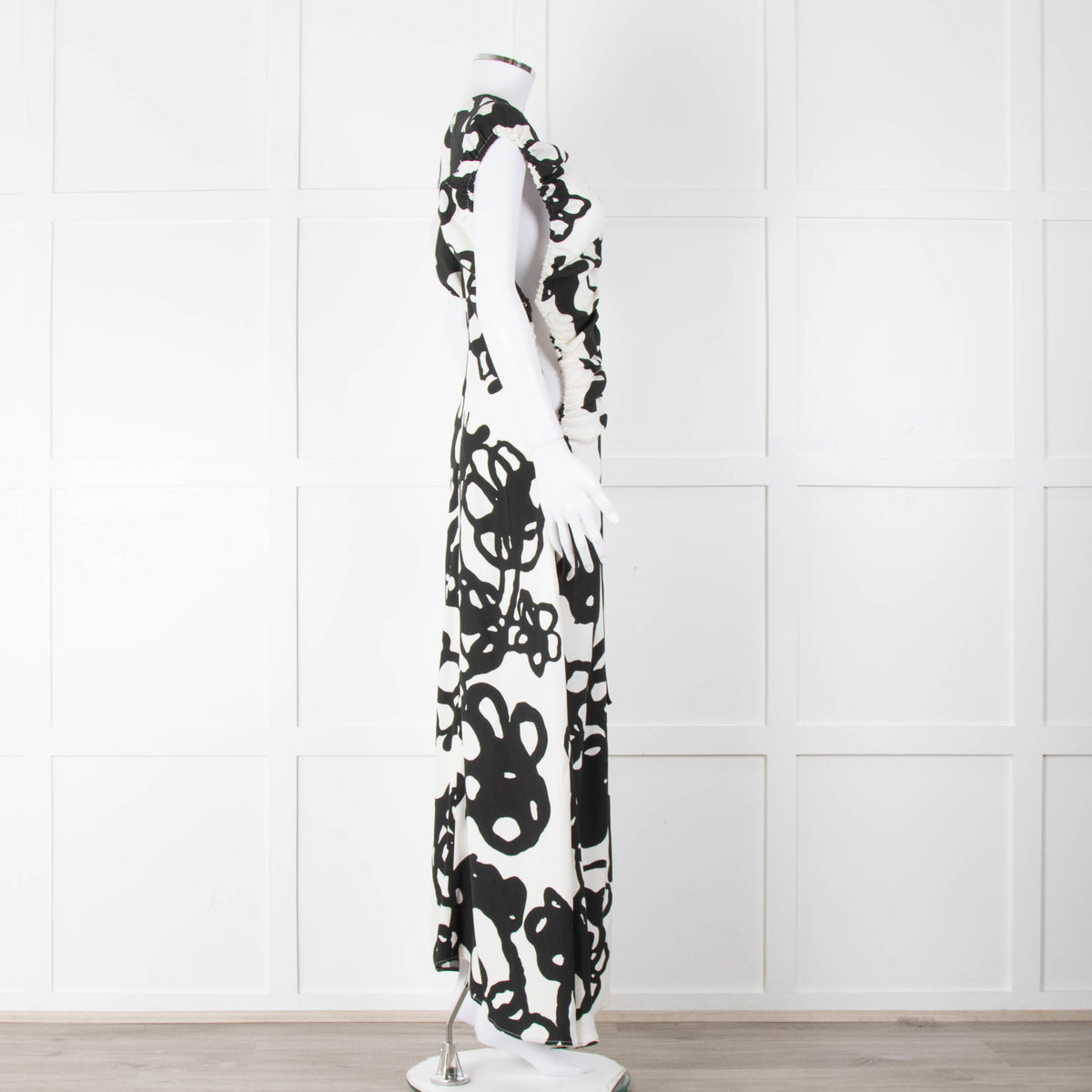 Christopher Kane White Black Floral Ruched Trim Maxi Dress