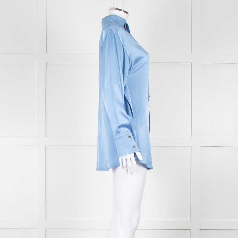 Rejina Pyo Pale Blue High Neck Back Button Top