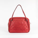 Chanel Red Silver Hardware Quilted Leather Shoulder Bag