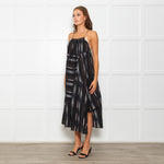 Rachel Comey Black Sundress With Blue Stripes And Tiered Hem