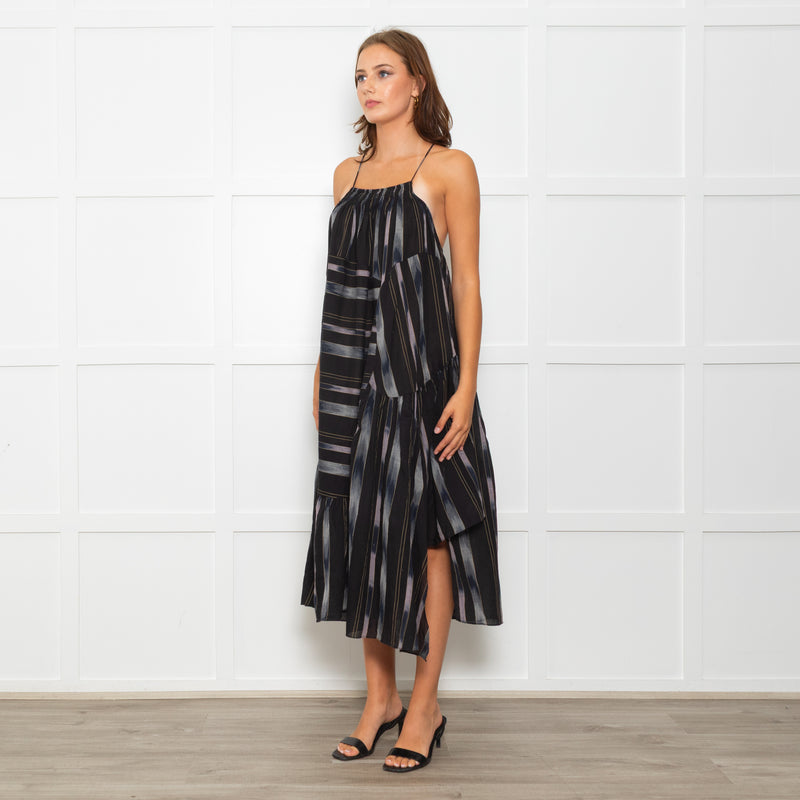 Rachel Comey Black Sundress With Blue Stripes And Tiered Hem