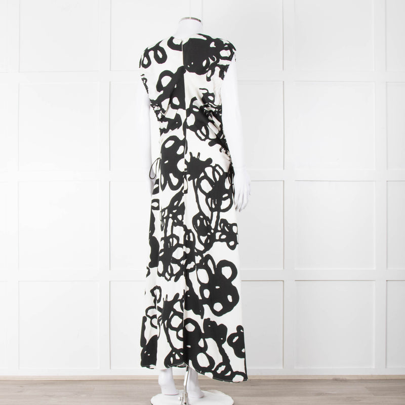 Christopher Kane White Black Floral Ruched Trim Maxi Dress