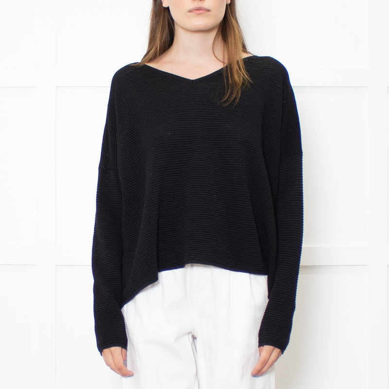 Sarah Pacini Black Ribbed V Neck Jumper