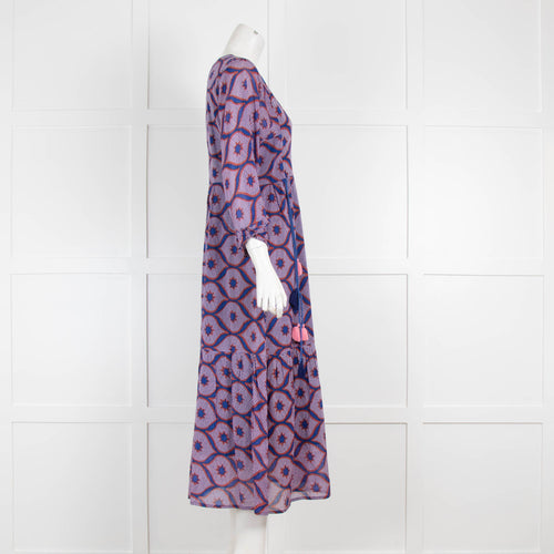 Banjanan Blue Lilac Print Cotton Maxi Dress