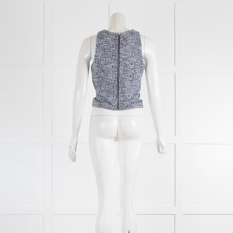 Me + Em Blue Tweed Sleeveless Top