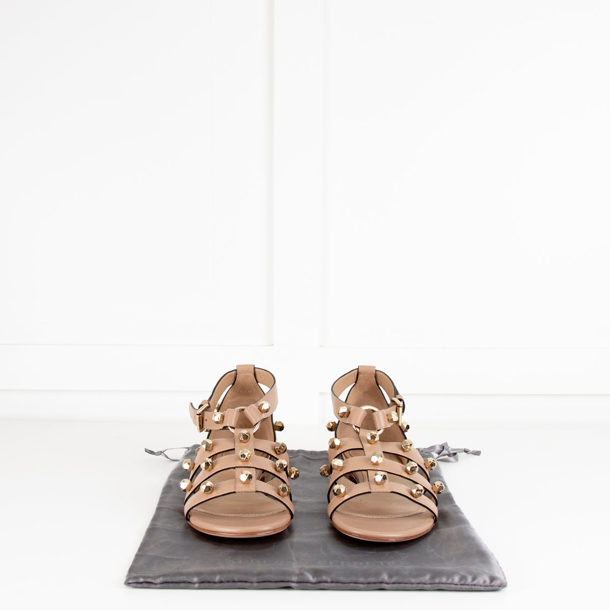 Alberta Feretti Beige Leather Studded Gladiator Style Sandals