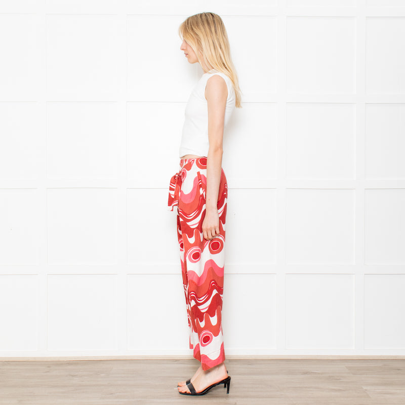 Cult Gaia Pink Linen Swirl Trousers