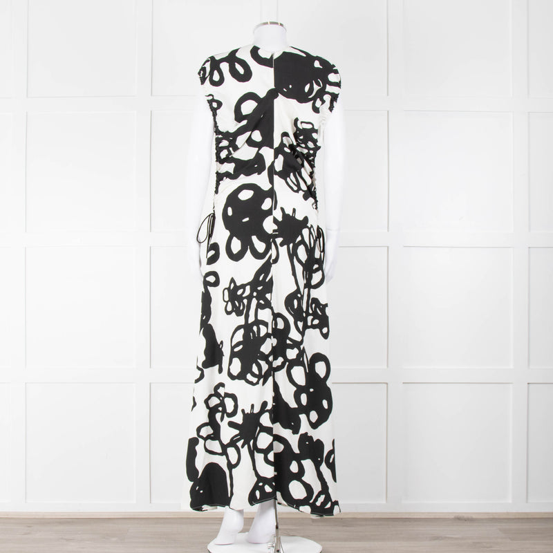 Christopher Kane White Black Floral Ruched Trim Maxi Dress