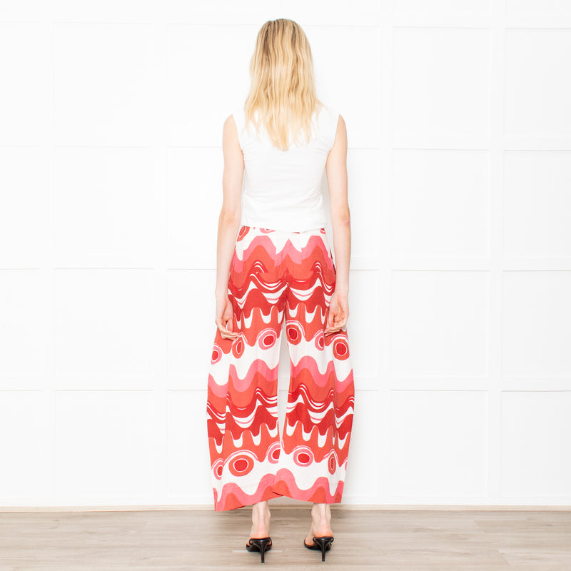 Cult Gaia Pink Linen Swirl Trousers