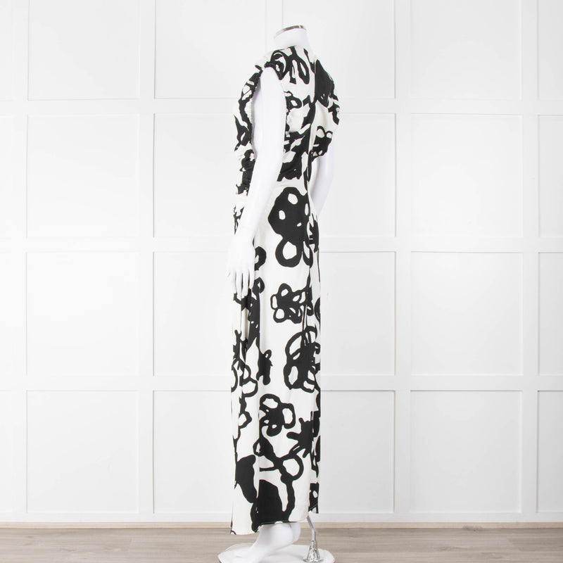 Christopher Kane White Black Floral Ruched Trim Maxi Dress
