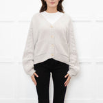 Naadam Putty Grey Cable Knit Arm Wool/Cashmere Mix Cardigan