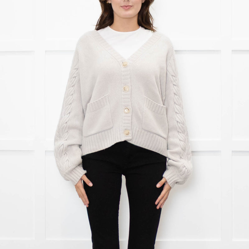 Naadam Putty Grey Cable Knit Arm Wool/Cashmere Mix Cardigan