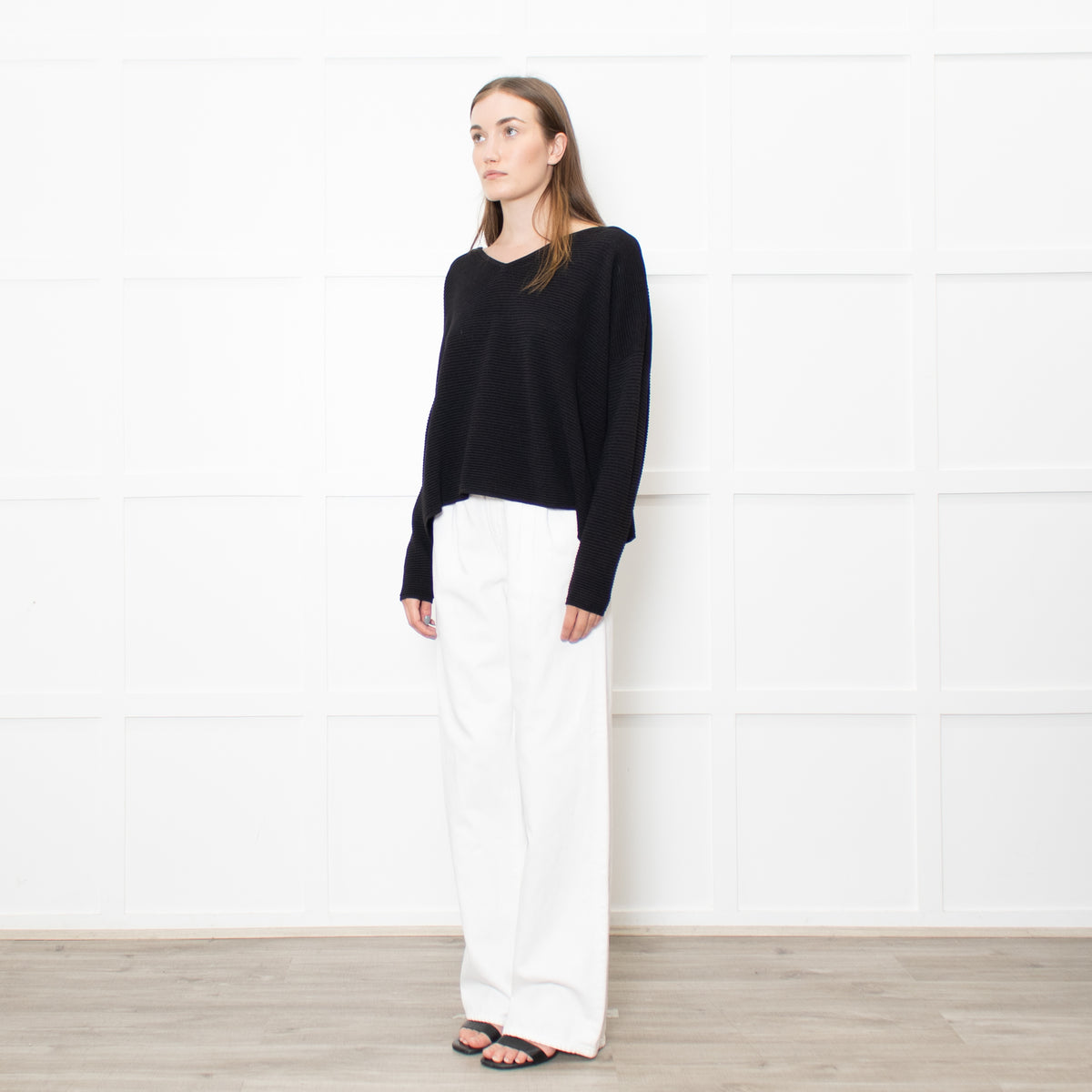 Sarah Pacini Black Ribbed V Neck Jumper