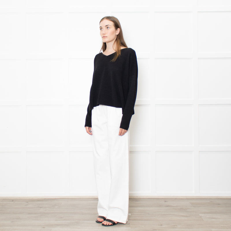 Sarah Pacini Black Ribbed V Neck Jumper