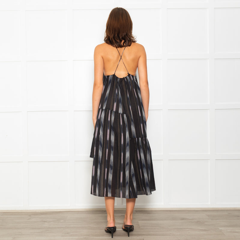 Rachel Comey Black Sundress With Blue Stripes And Tiered Hem