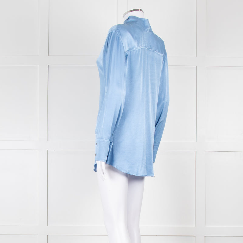 Rejina Pyo Pale Blue High Neck Back Button Top