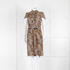 Luisa Spagnoli Brown Animal Print Ruffle Short Sleeve Belted Dress