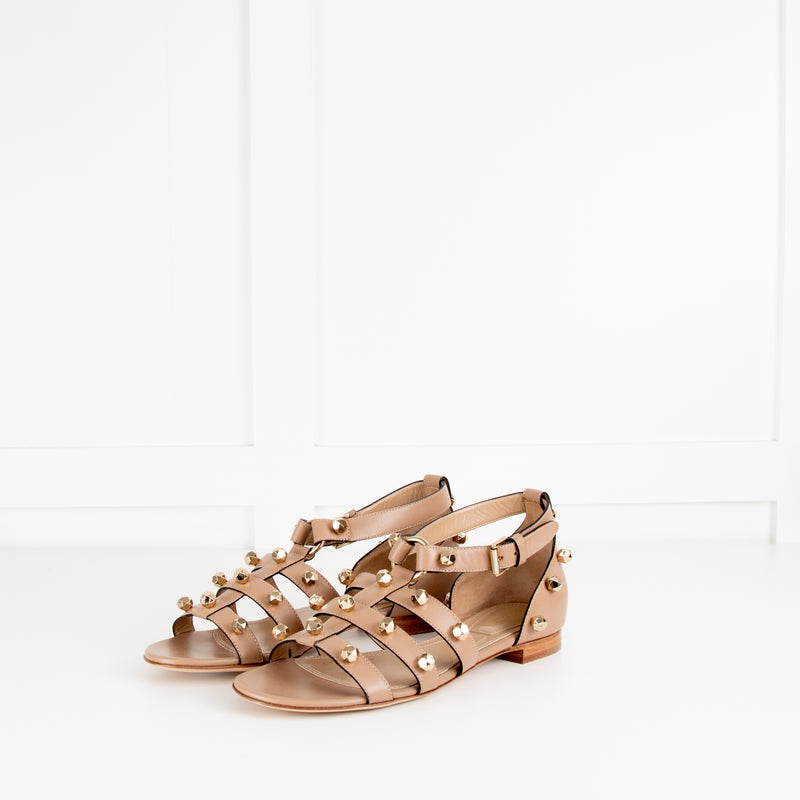 Alberta Feretti Beige Leather Studded Gladiator Style Sandals