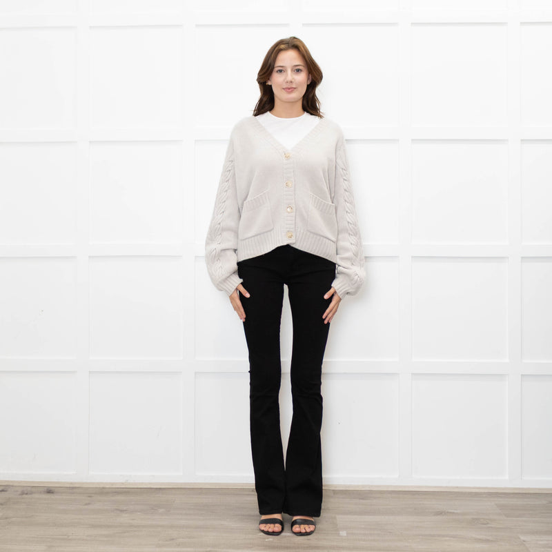 Naadam Putty Grey Cable Knit Arm Wool/Cashmere Mix Cardigan