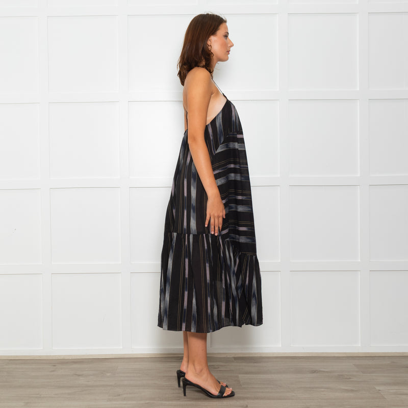 Rachel Comey Black Sundress With Blue Stripes And Tiered Hem