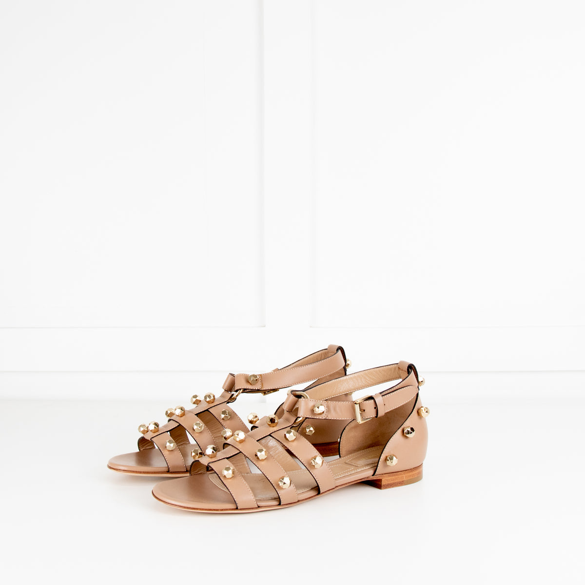 Alberta Feretti Beige Leather Studded Gladiator Style Sandals