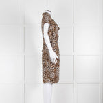 Luisa Spagnoli Brown Animal Print Ruffle Short Sleeve Belted Dress