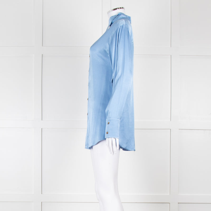 Rejina Pyo Pale Blue High Neck Back Button Top