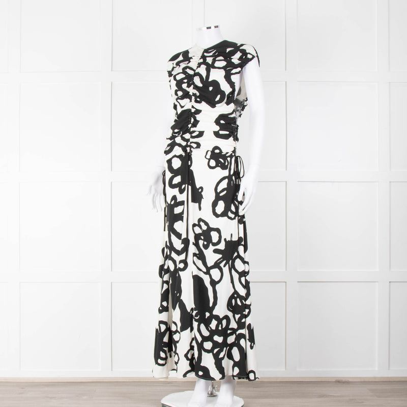 Christopher Kane White Black Floral Ruched Trim Maxi Dress