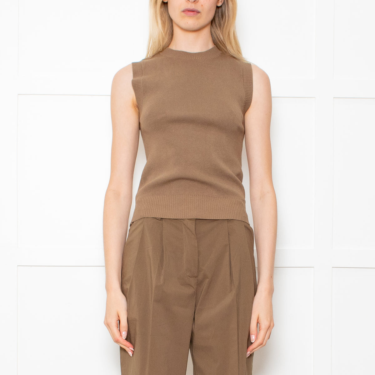 The Editor's Market Khaki Knit Tank Top
