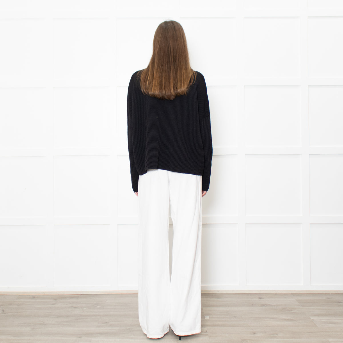 Sarah Pacini Black Ribbed V Neck Jumper