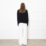 Sarah Pacini Black Ribbed V Neck Jumper