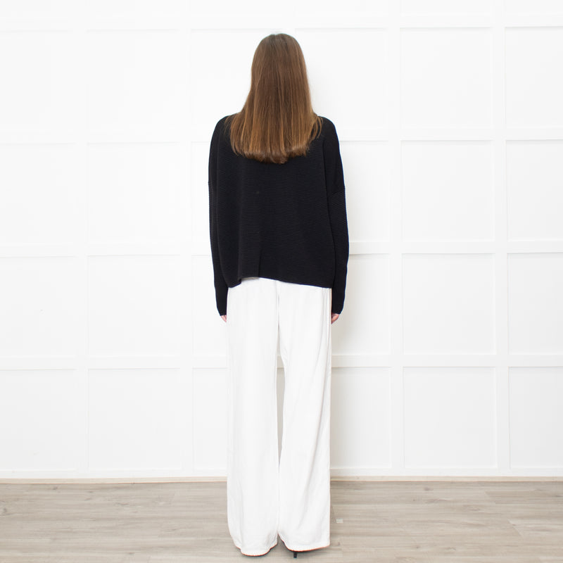 Sarah Pacini Black Ribbed V Neck Jumper