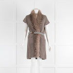 Fabiana Filippi Brown Wool Mix/Fox Fur Trim Sleeveless Cardigan