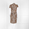 Luisa Spagnoli Brown Animal Print Ruffle Short Sleeve Belted Dress